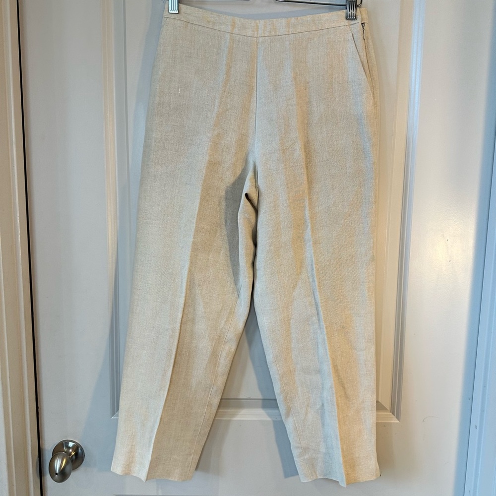 Talbots Irish Linen High Waisted Tailored Pleated Cropped Pants, size 8 Petite
